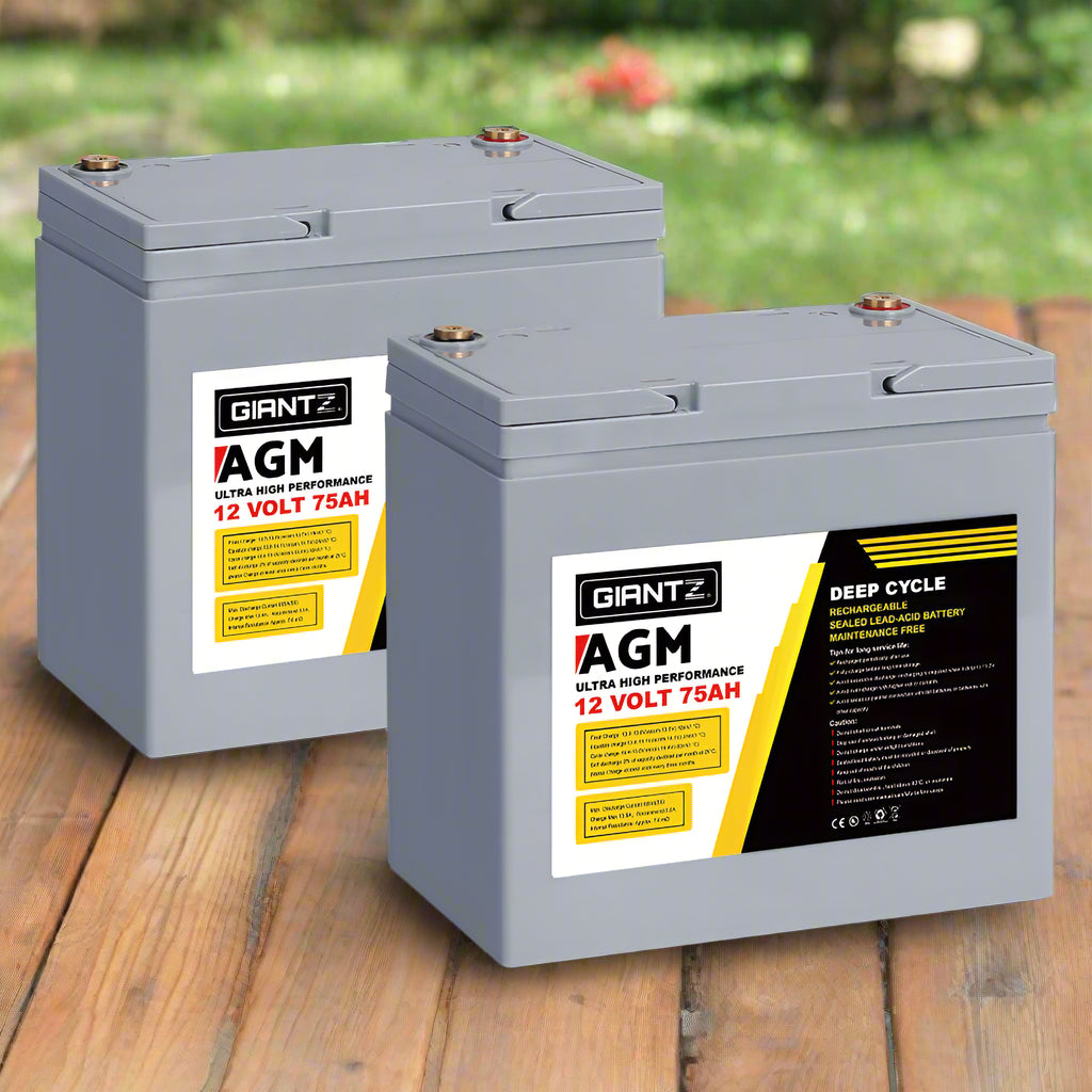 Giantz AGM Deep Cycle Battery 12V 75Ah x2 Box Portable Solar Caravan Camping
