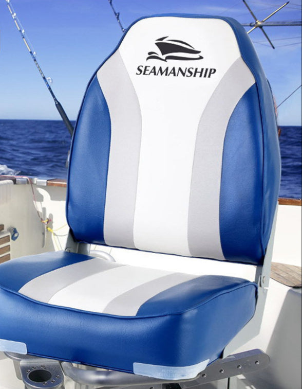 Seamanship 2X Folding Boat Seats Marine Seat Swivel High Back 12cm Padding Blue