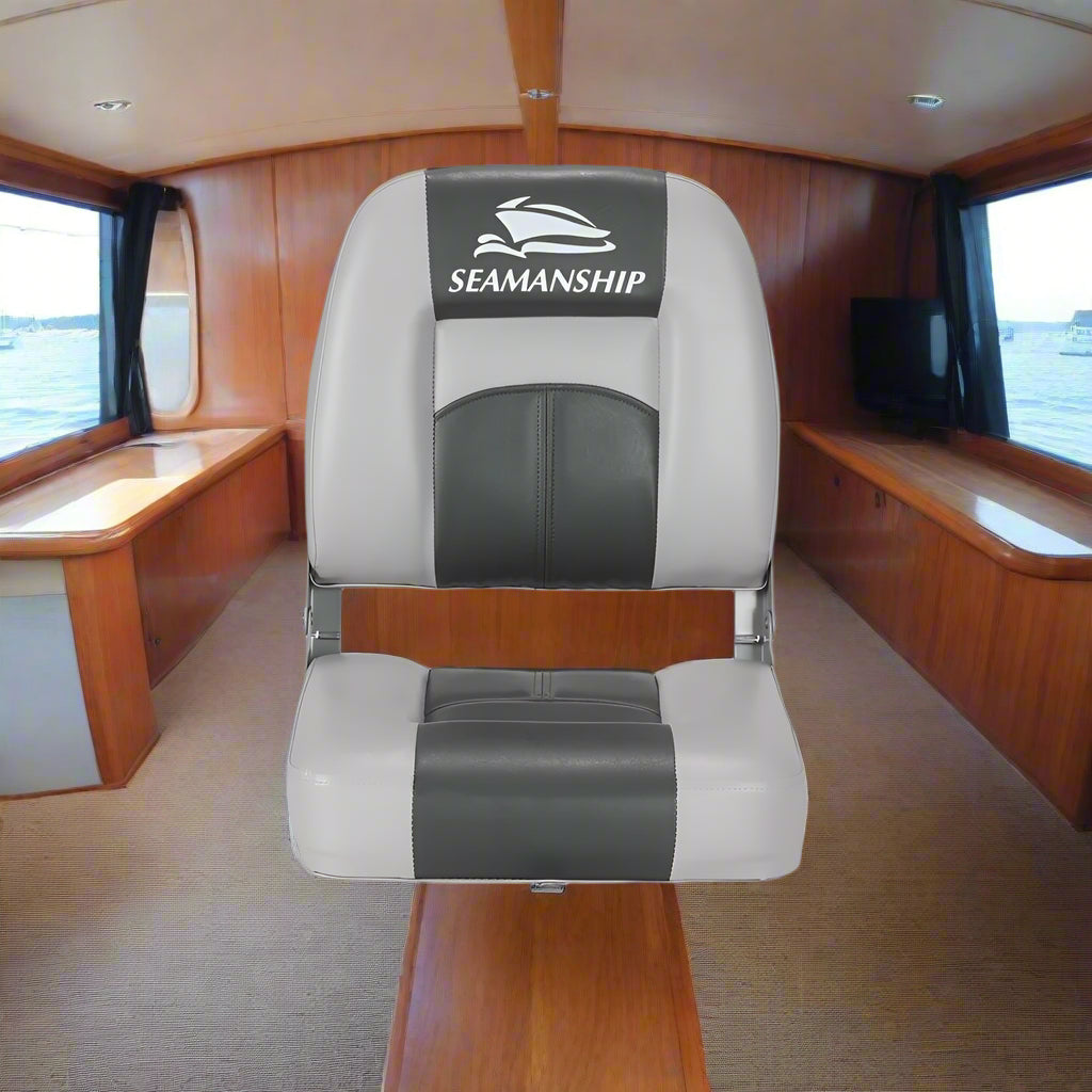 Seamanship 2X Folding Boat Seats Marine Swivel Low Back 10cm Padding Charcoal