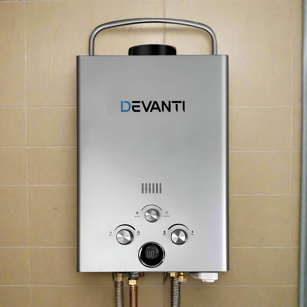 Devanti Portable Gas Water Heater 8L/Min LPG System Grey