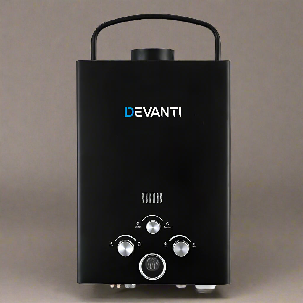 Devanti Portable Gas Water Heater 8L/Min With Pump LPG System Black