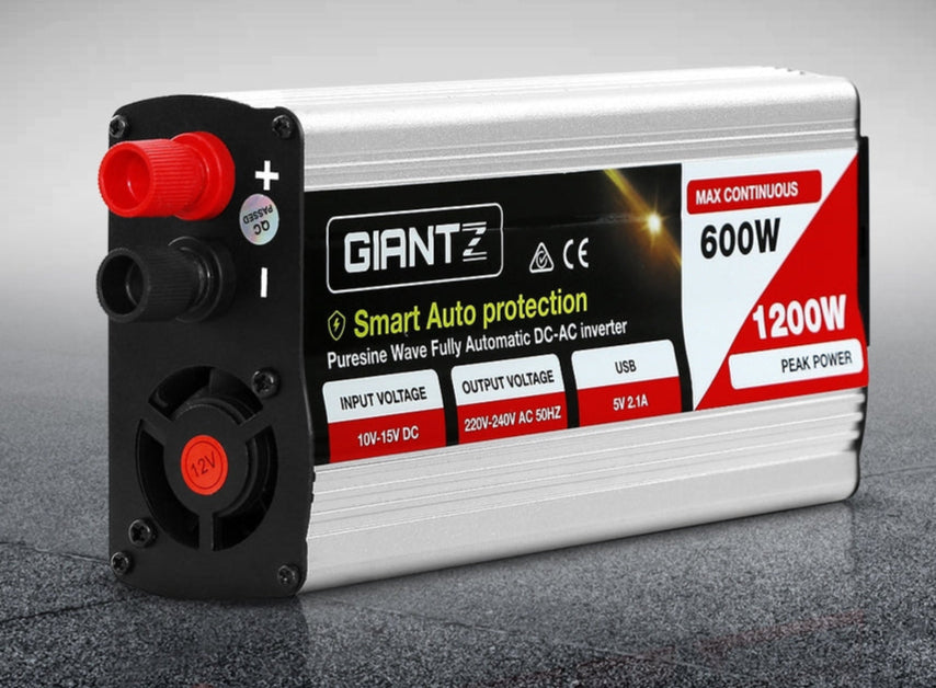 Giantz Power Inverter 600W/1200W 12V to 240V Pure Sine Wave Camping Car Boat