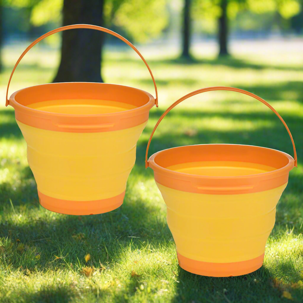2x 7L Foldable Collapsible Silicone Bucket for Hiking/Camping/Fishing - Orange