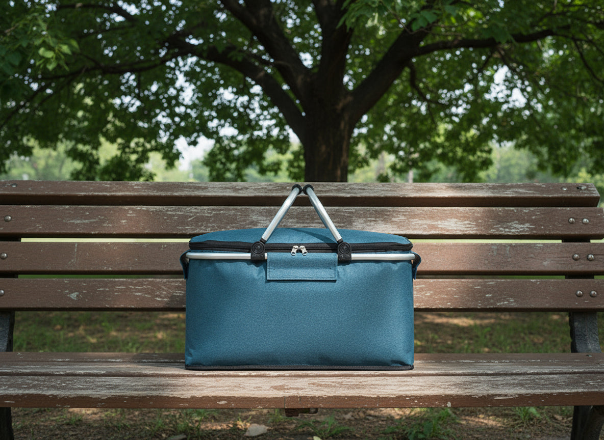 Insulated Picnic Basket with Aluminum Frame - Portable Collapsible Cooler Bag 18L 40*20*23cm(Green Leaf)