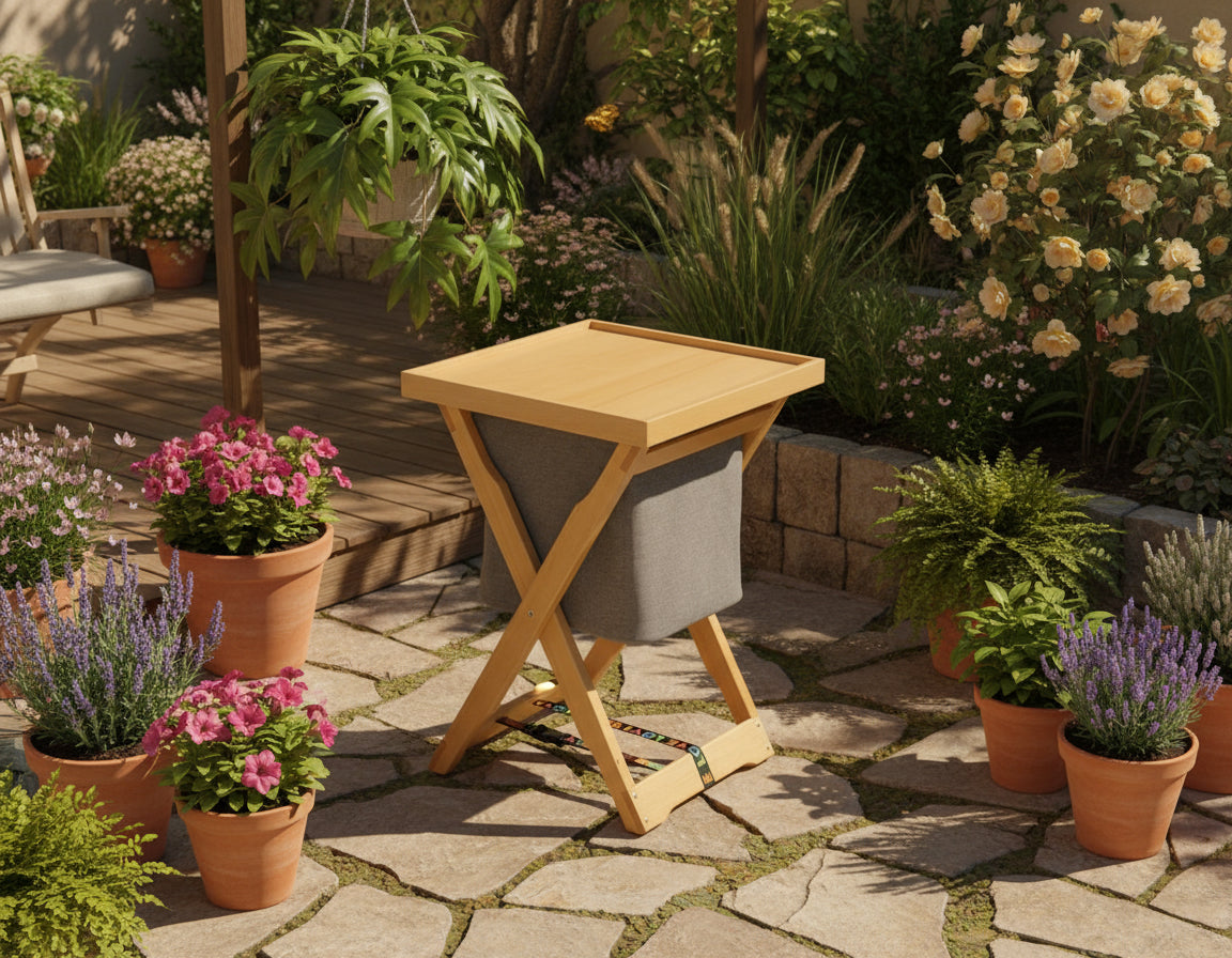 Foldable Wooden Laundry Hamper with Removable Tray and Storage Bag - Natural Wood Finish - Wood Colour