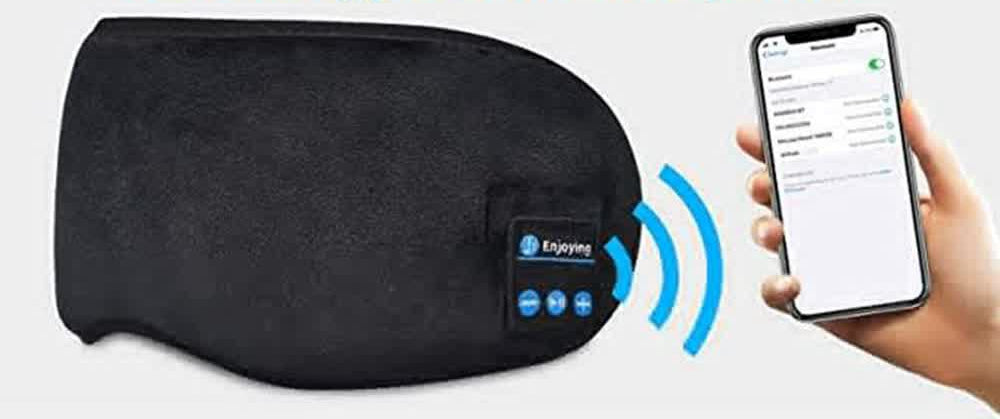 Grey Bluetooth 5.0 Wireless Sleep Eye Mask - Soft Plush Eye Cover with Built-in Speakers (13 x 16.5 x 6 cm)