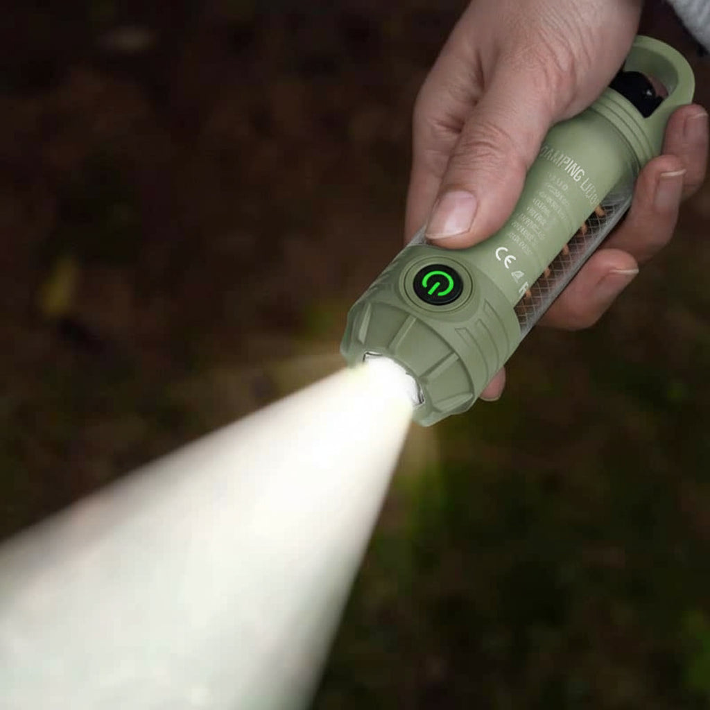 2 PCS Green Portable Outdoor Camping Light with 6 Modes & Keychain Hook - Multi-Source Mini Flashlight, IPX4 Waterproof