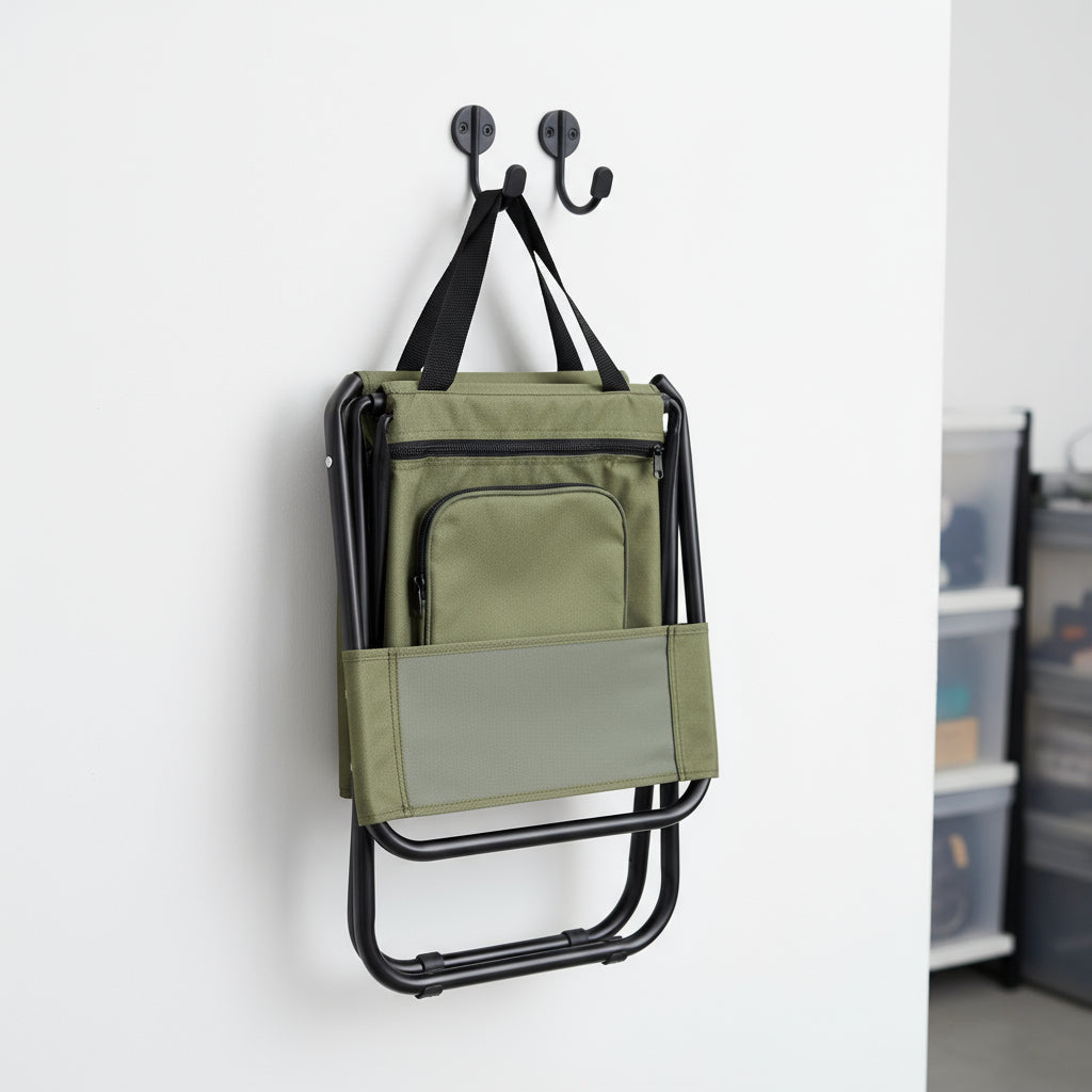 Foldable Camping Chair with Integrated 10L Insulated Cooler Bag - Army Green