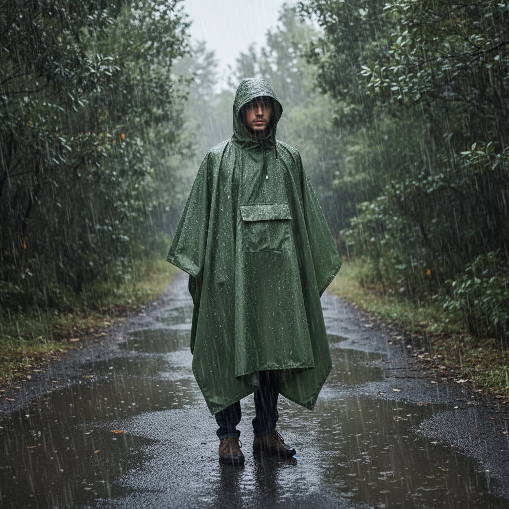 Green 3-in-1 Multifunctional Outdoor Rain Poncho - Ground Mat & Shelter - Lightweight & Waterproof for Hiking & Camping