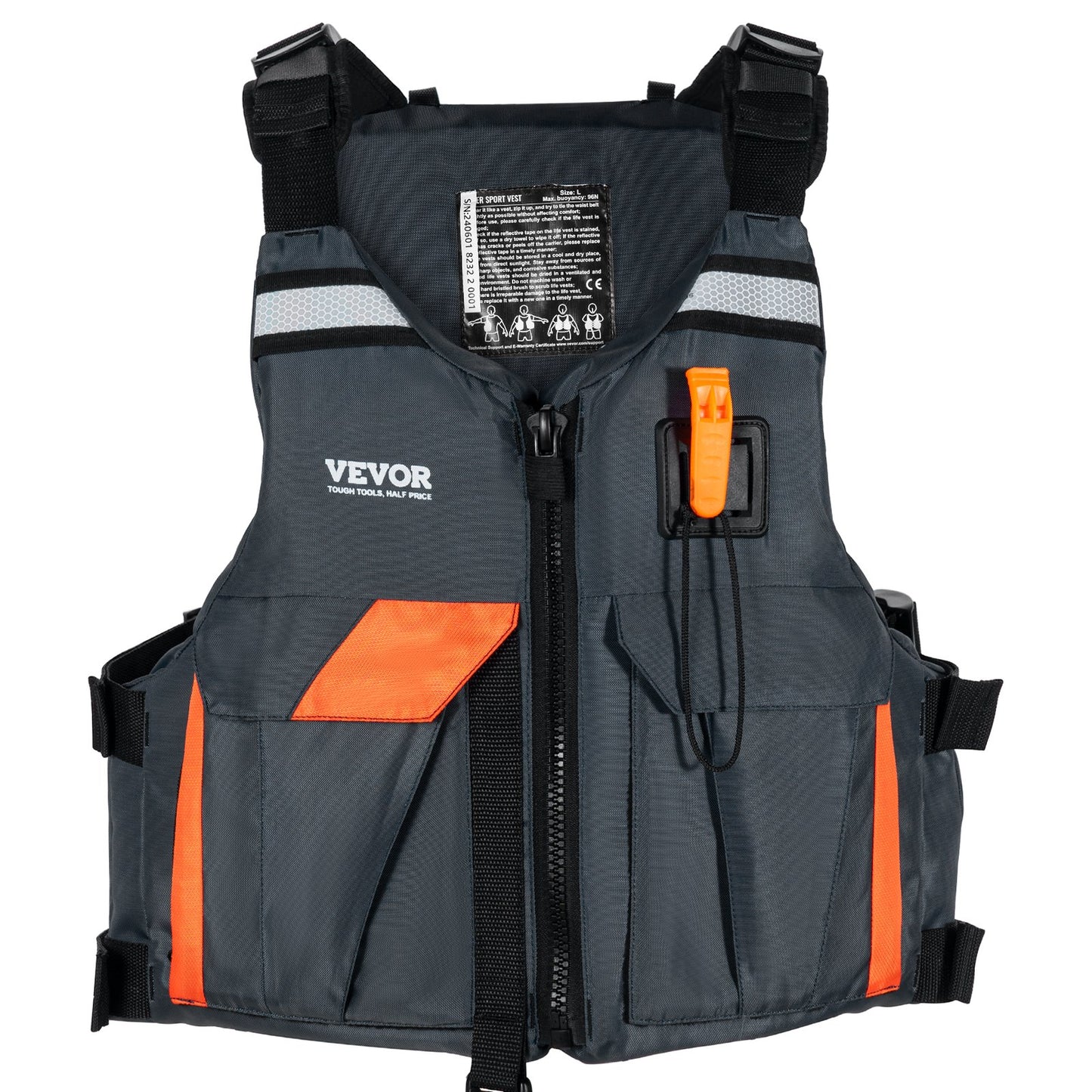 VEVOR Life Vest for Watersports (PFD), Life Jacket with Waterproof Nylon & 96N Buoyancy, Life Vest/Jacket for Any Water Activity-Fishing, Kayaking, Surfing and More, Men and Women L