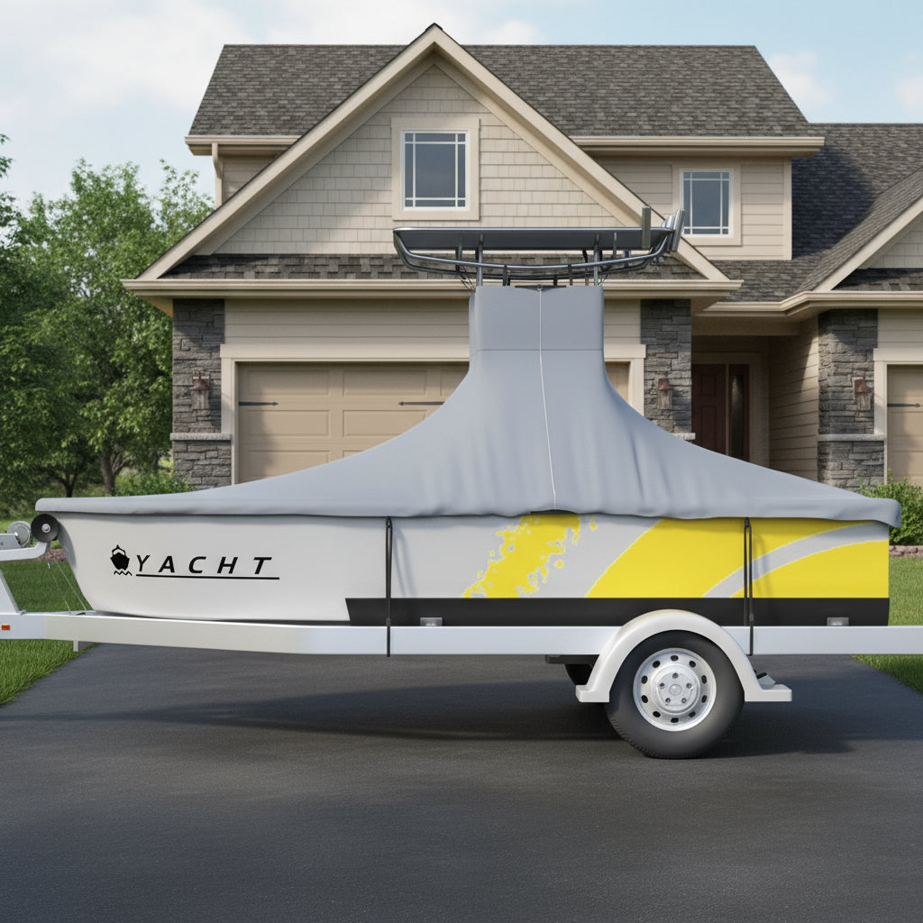 VEVOR T-Top Boat Cover, Fit for 22\'-24\' Boat, Heavy Duty 600D Marine Grade Oxford Hard Top Cover, UV Resistant Waterproof Center Console Boat Cover with 2 Support Poles and 7 Wind-Proof Straps, Gray