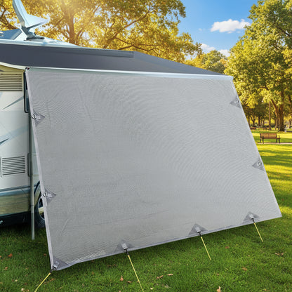 Caravan Privacy Screen Roll Out Awning 4.6x1.95M End Wall Side Sun Shade Grey