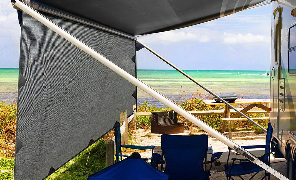 Caravan Privacy Screen Roll Out Awning 4.6x1.95M End Wall Side Sun Shade Grey