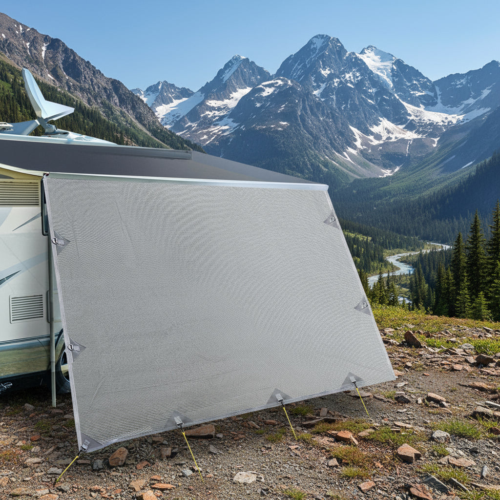Caravan Privacy Screen Roll Out Awning 4.9x1.95M End Wall Side Sun Shade Grey