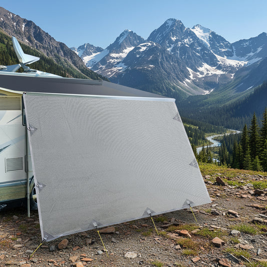 Caravan Privacy Screen Roll Out Awning 4.9x1.95M End Wall Side Sun Shade Grey