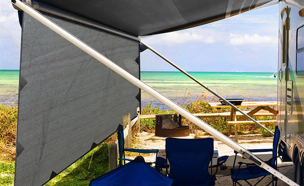 Caravan Privacy Screen Roll Out Awning 4.9x1.95M End Wall Side Sun Shade Grey