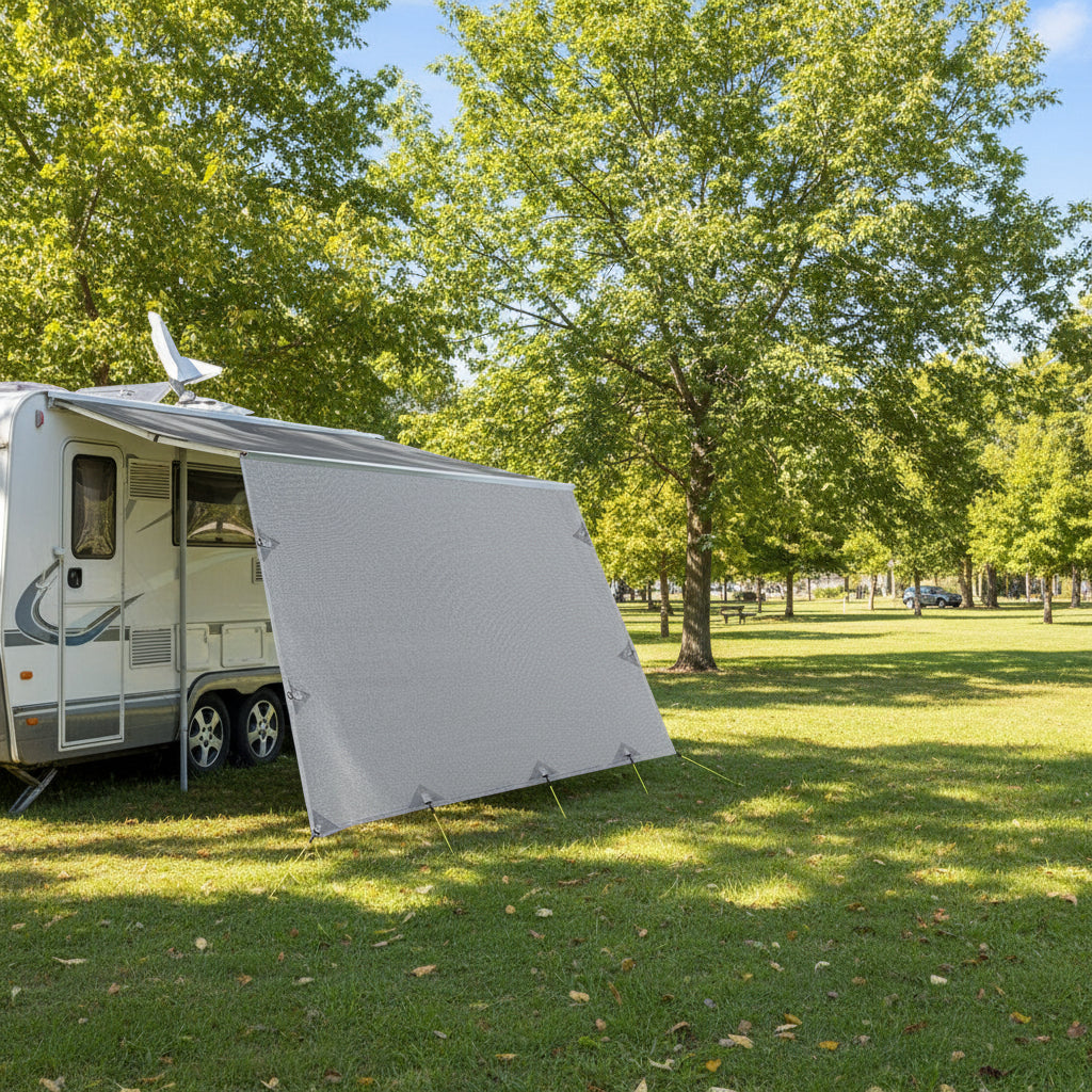 Caravan Privacy Screen Roll Out Awning 5.2x1.95M End Wall Side Sun Shade Grey