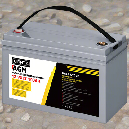 Giantz AGM Deep Cycle Battery 12V 100Ah Box Portable Solar Caravan Camping