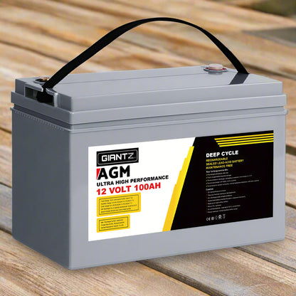 Giantz AGM Deep Cycle Battery 12V 100Ah Box Portable Solar Caravan Camping