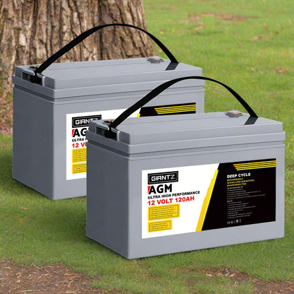 Giantz AGM Deep Cycle Battery 12V 120Ah x2 Box Portable Solar Caravan Camping