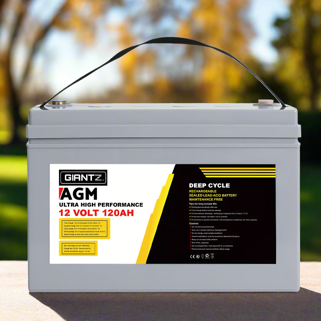 Giantz AGM Deep Cycle Battery 12V 120Ah x2 Box Portable Solar Caravan Camping