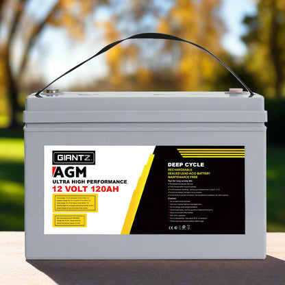 Giantz AGM Deep Cycle Battery 12V 120Ah x2 Box Portable Solar Caravan Camping