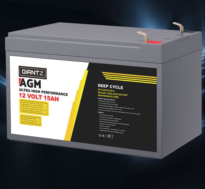 Giantz AGM Battery 12V 15Ah Deep Cycle Box Portable Solar Caravan Camping