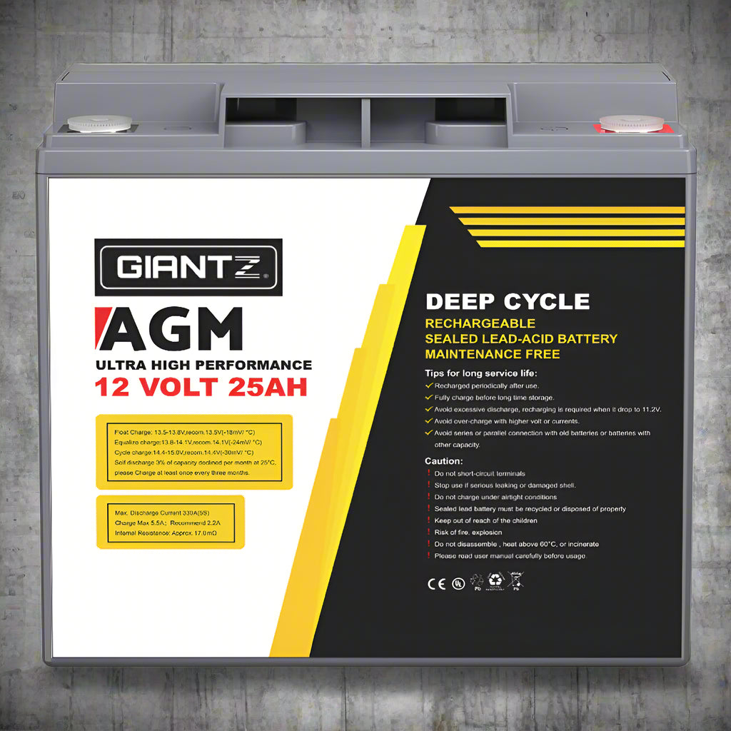 Giantz AGM Deep Cycle Battery 12V 25Ah Box Portable Solar Caravan Camping