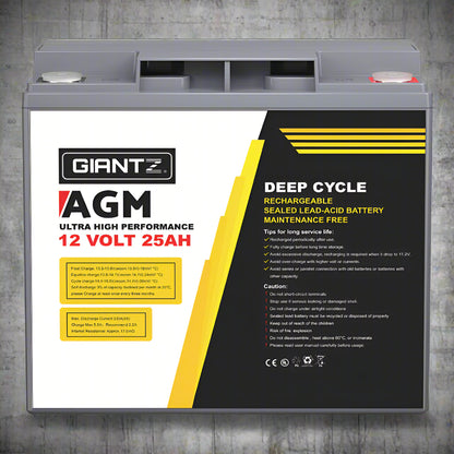 Giantz AGM Deep Cycle Battery 12V 25Ah Box Portable Solar Caravan Camping