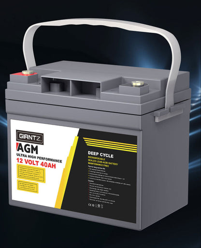 Giantz AGM Battery 12V 40Ah Deep Cycle Box Portable Solar Caravan Camping
