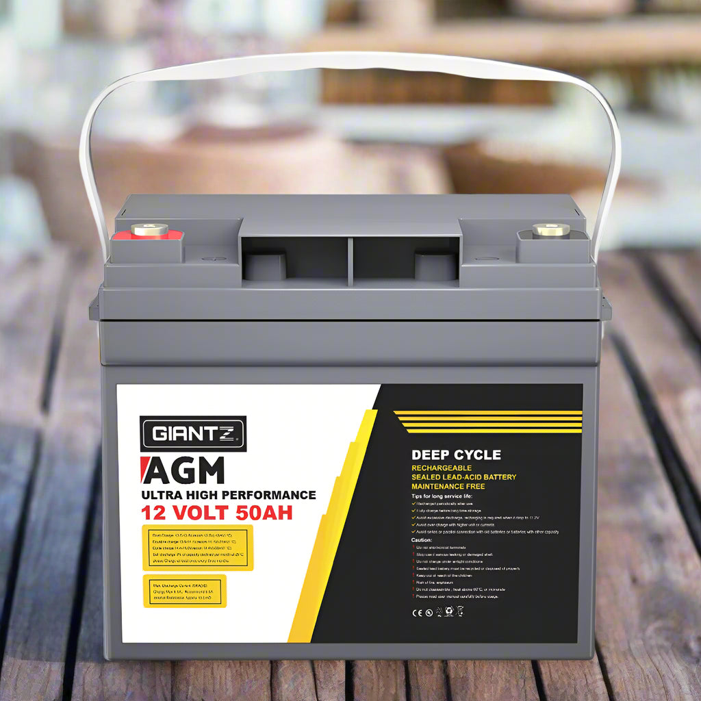 Giantz AGM Deep Cycle Battery 12V 50Ah x2 Box Portable Solar Caravan Camping