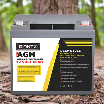 Giantz AGM Battery 12V 60Ah Deep Cycle Box Portable Solar Caravan Camping