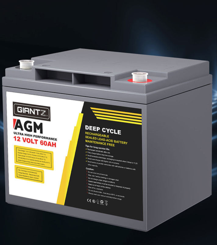 Giantz AGM Battery 12V 60Ah Deep Cycle Box Portable Solar Caravan Camping