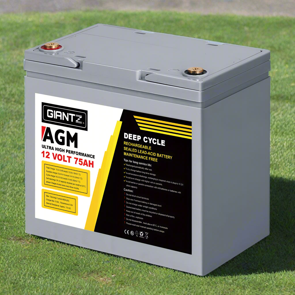 Giantz AGM Deep Cycle Battery 12V 75Ah Box Portable Solar Caravan Camping
