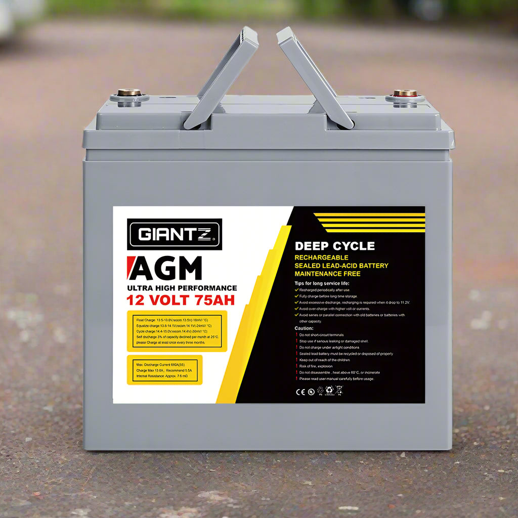 Giantz AGM Deep Cycle Battery 12V 75Ah x2 Box Portable Solar Caravan Camping