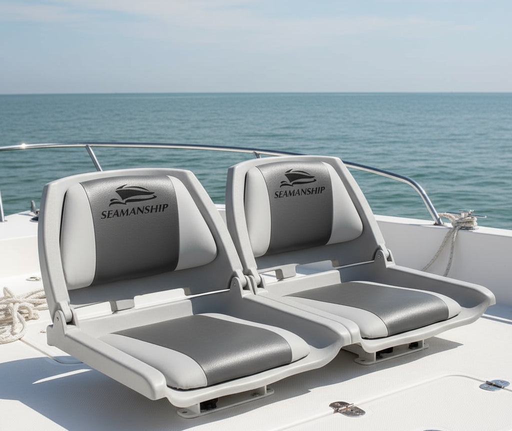 Seamanship 2X Folding Boat Seats Marine Seat Swivel Low Back 4cm Padding Grey