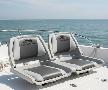 Seamanship 2X Folding Boat Seats Marine Seat Swivel Low Back 4cm Padding Grey