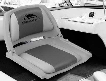 Seamanship 2X Folding Boat Seats Marine Seat Swivel Low Back 4cm Padding Grey