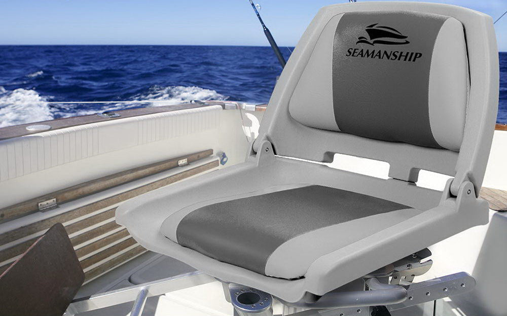 Seamanship 2X Folding Boat Seats Marine Seat Swivel Low Back 4cm Padding Grey