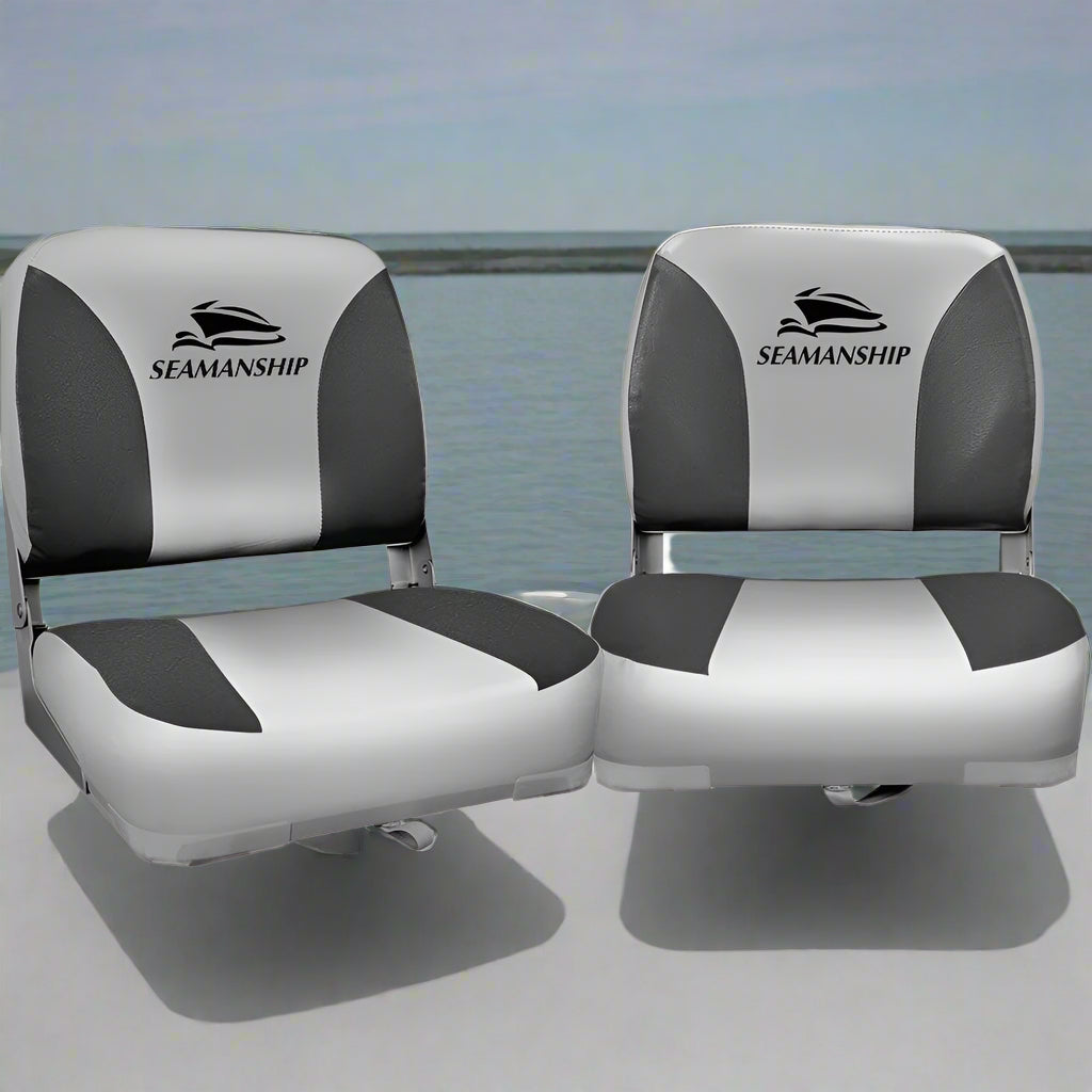 Seamanship 2X Folding Boat Seats Marine Swivel Low Back 13cm Padding Charcoal