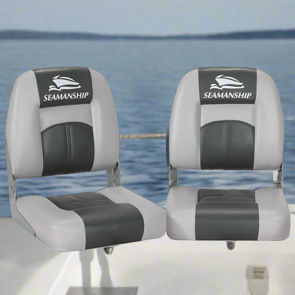 Seamanship 2X Folding Boat Seats Marine Swivel Low Back 10cm Padding Charcoal
