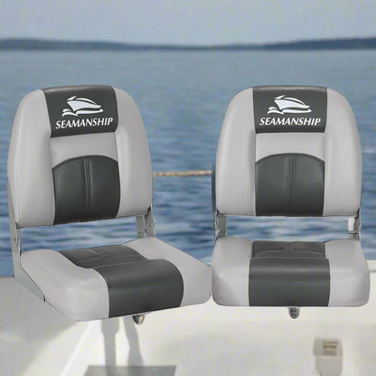 Seamanship 2X Folding Boat Seats Marine Swivel Low Back 10cm Padding Charcoal