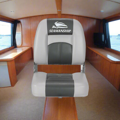 Seamanship 2X Folding Boat Seats Marine Swivel Low Back 10cm Padding Charcoal