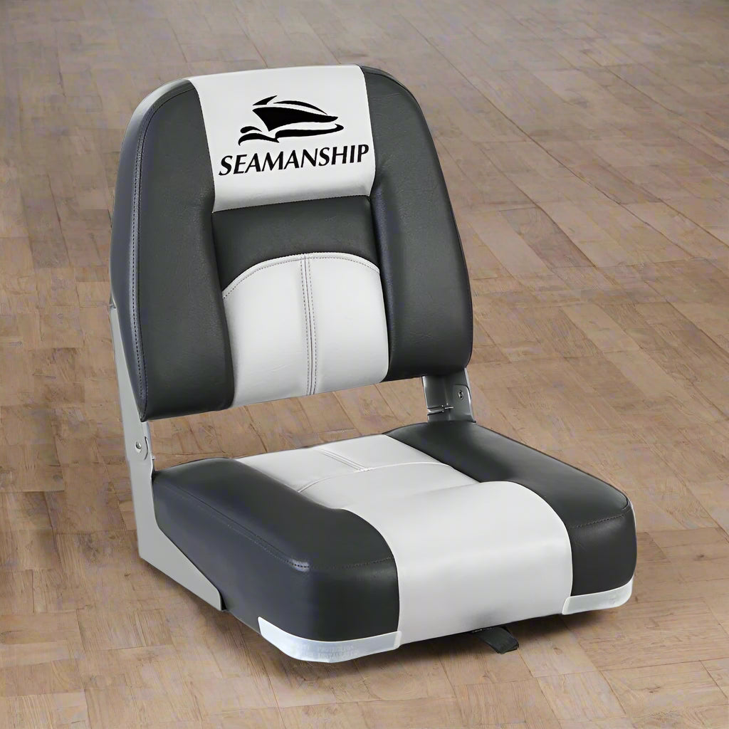 Seamanship 2X Folding Boat Seats Marine Seat Swivel Low Back 10cm Padding Grey
