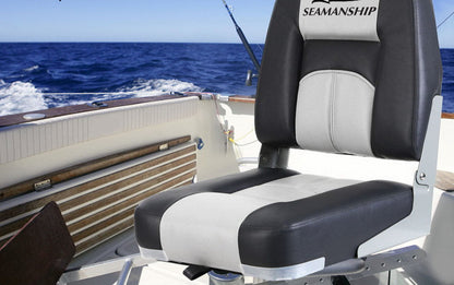 Seamanship 2X Folding Boat Seats Marine Seat Swivel Low Back 10cm Padding Grey