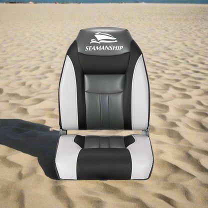 Seamanship 2X Folding Boat Seats Marine Seat Swivel High Back 12cm Padding Black