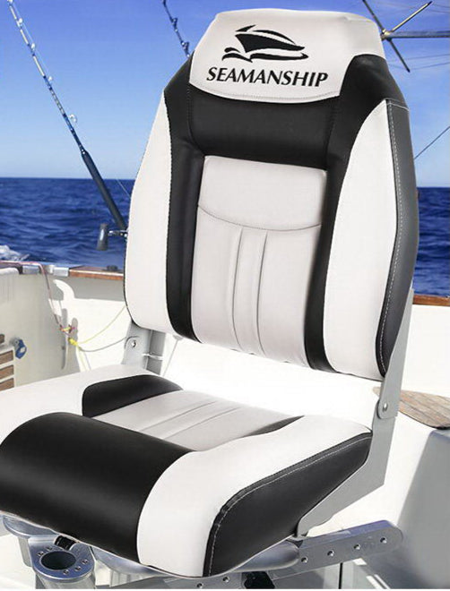 Seamanship 2X Folding Boat Seats Marine Seat Swivel High Back 12cm Padding Grey