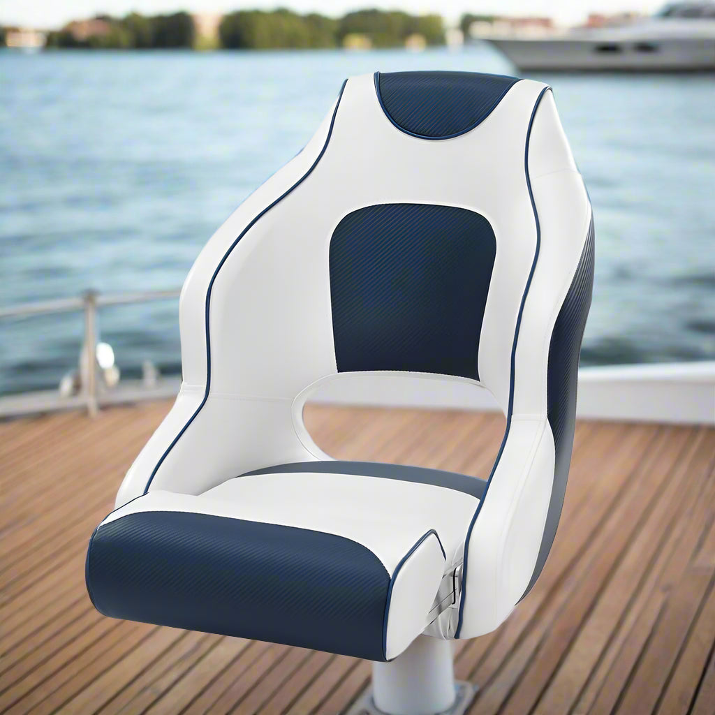 Seamanship Captain Bucket Boat Seats Flip Up Bolster Swivel 15cm Padding Blue