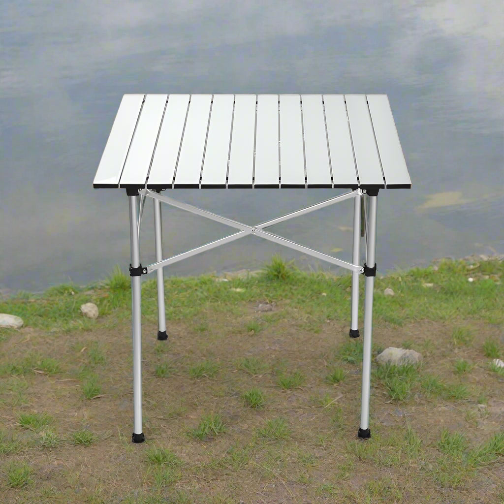 Weisshorn Folding Camping Table 70CM Roll Up Outdoor Picnic BBQ Aluminium Desk
