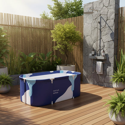 Weisshorn Foldable Bathtub PVC Spa Bucket Inflatable Cushion 114x62cm Navy Blue